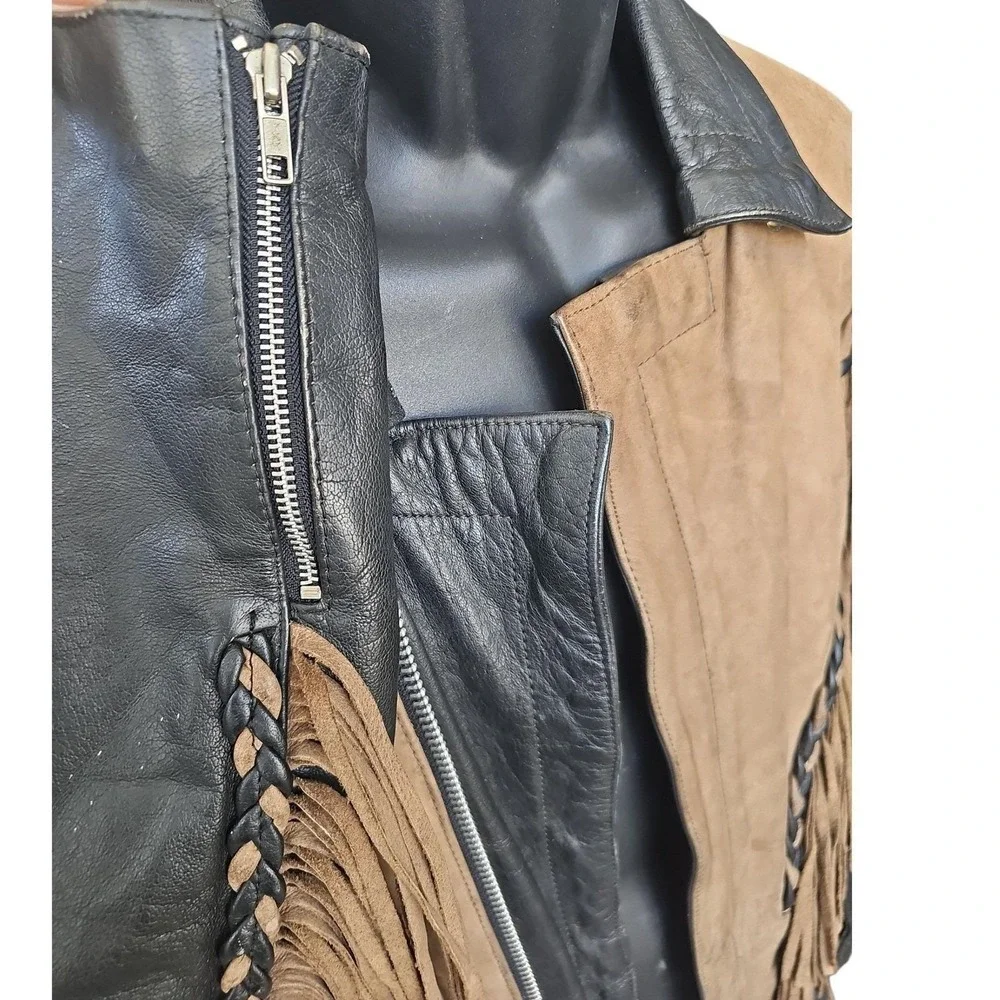 Vintage 80s FMC Leather‎ Fringe Jacket - Western Biker Coat - Men's Large